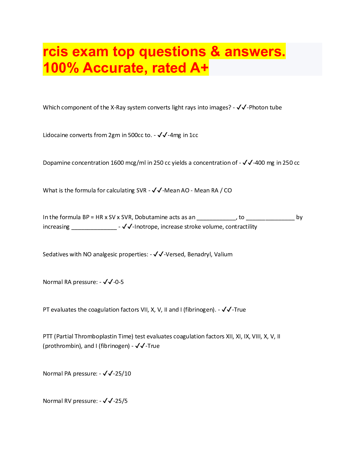 Preview image for rcis exam top questions & answers.  100% Accurate, rated A+